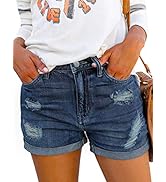 Angerella Denim Shorts for Women Mid Rise Ripped Jean Shorts Stretchy Folded Hem Hot Short Jeans