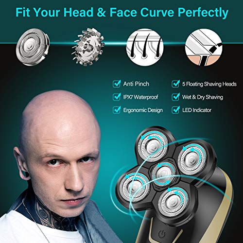 Electric Shavers for Men, 4 in 1 Bald Head Shaver with LED