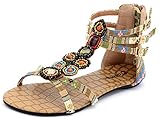 Odema Summer Bohemian Beaded Floral Flat Womens Beach Thong Sandals