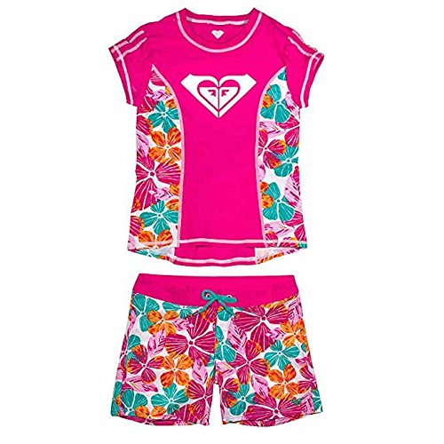 Roxy Big Girls Rash Guard Set (8, Pink Floral)