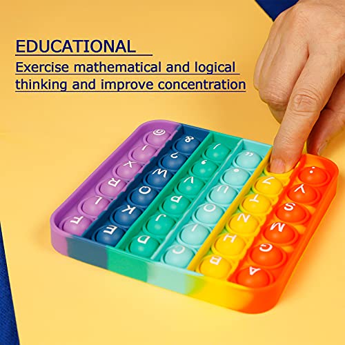 Pop Fidget Sensory Toy, Push Bubble Autism Stress Relief Silicone Rainbow Pressure Relieving Toys Educational Game Gift for Kids Teens Adults (Square)
