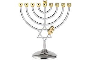 BRTAGG Hanukkah Menorah Upgrade Cups with Built-in Pins, Star of David Candle Holders 9 Branches, Silverplated Full Size Non Tarnish, Jewish Gifts (7 inch)