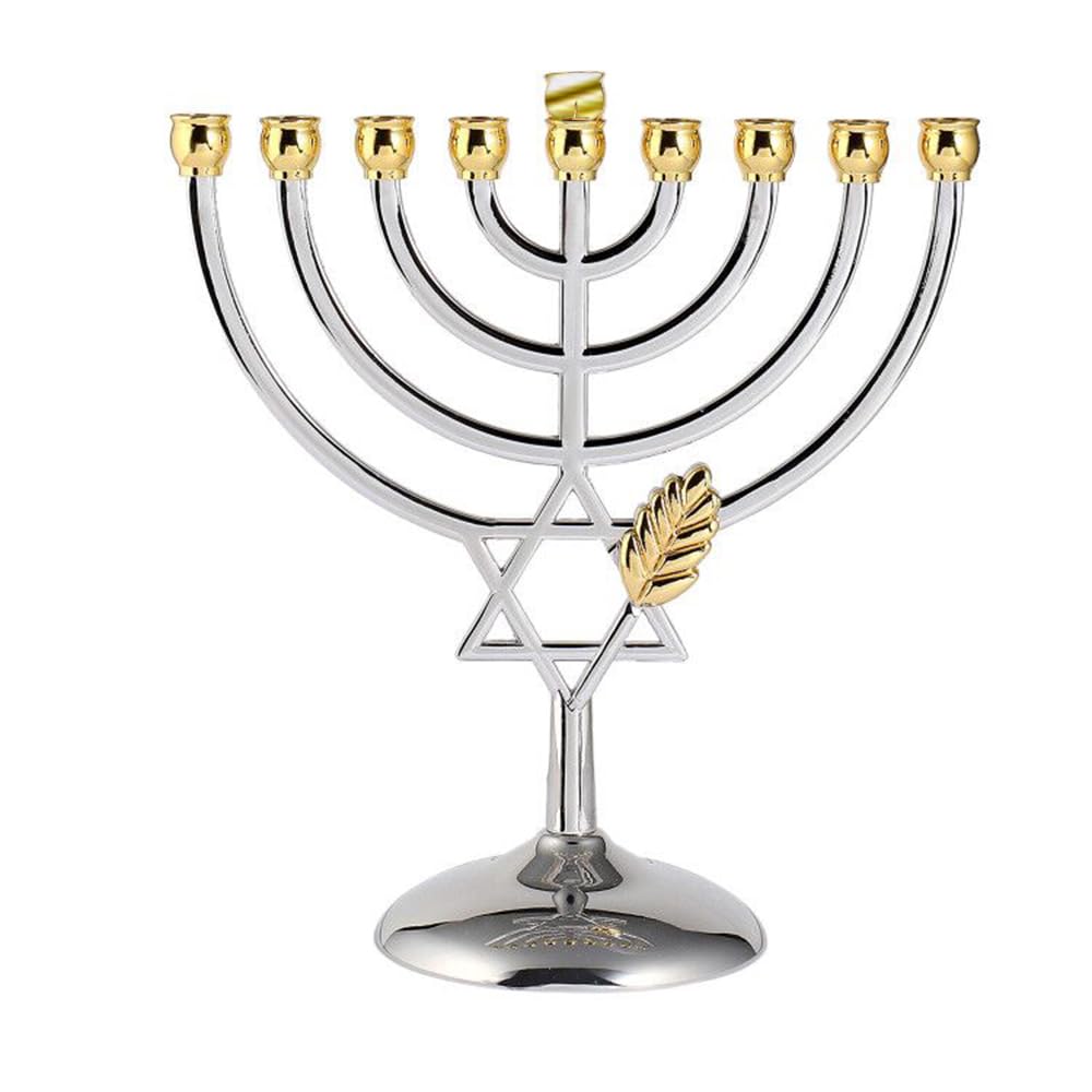 BRTAGG Hanukkah Menorah Upgrade Cups with Built-in Pins, Star of David Candle Holders 9 Branches, Silverplated Full Size Non Tarnish, Jewish Gifts (17.8cm, Silver)