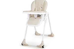 KOTEK Foldable Baby High Chair w/ 7-Position Adjustable Seat Height, Adjustable Backrest, Footrest and Tray, Portable Baby Di