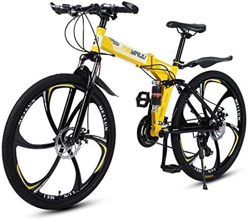 GASLIKE Folding Mountain Bike Bicycle for Adults, High Carbon Steel Frame, Spring Suspension Fork, Double Disc Brake, PVC Pedals And Rubber Grips