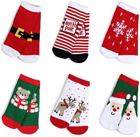 Haley Clothes Kids Christmas Socks Boys Girls Toddlers Baby Gift Holiday Cotton Winter Warm Thick Crew Socks (6 Pairs)