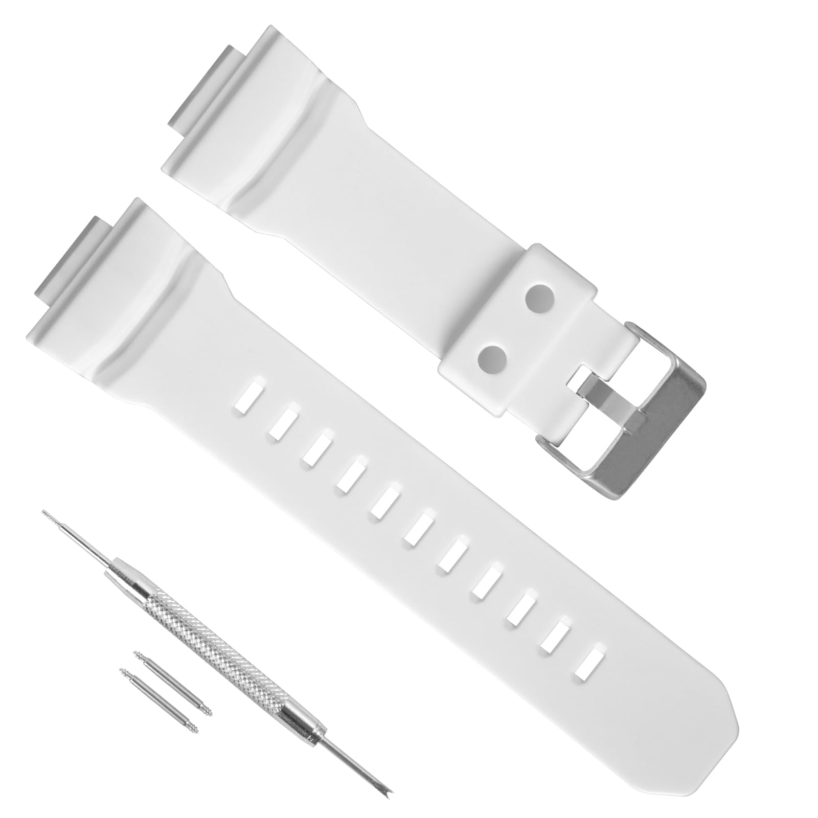 Photo 1 of 16mm Replacement Silicone Watch Band for Casio GAS/GAW/GA-150/200/201/300/310 Durable Waterproof Men's Watchband Replacement, Casio G Shock Watch Band Replacement (White)