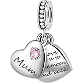 Pink CZ Family Double Heart Split Dangle Charms fit Pandora Charm Bracelets I Love You to the Moon and Back Christmas Birthday Jewelry Gift for Women