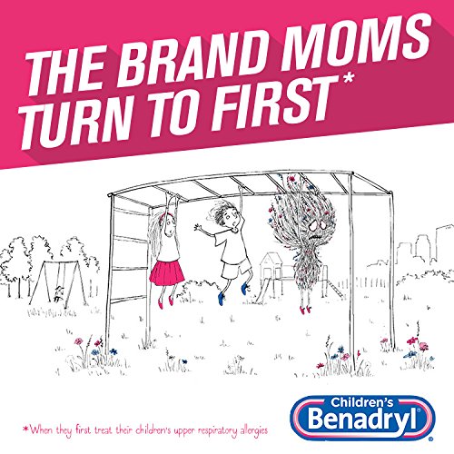CHILDREN’S BENADRYL DYE-FREE ALLERGY RELIEF LIQUID + 12.5 MG DIPHENHYDRAMINE HCL, ANTIHISTAMINE ALLERGY MEDICINE FOR KIDS HELPS RELIEVE RUNNY NOSE & SNEEZING, BUBBLE GUM FLAVOR, 4 FL. OZ