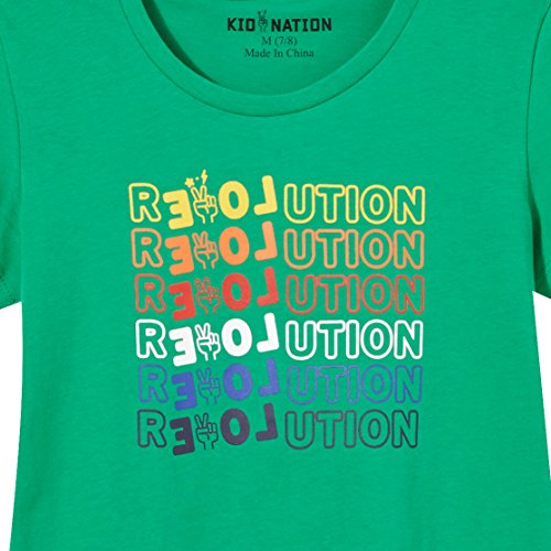 Kid Nation Kids' 2 Pack Crew Neck Solid and Graphic T-Shirts for Boys or Girls S Green+Orange