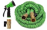 GrowGreen Expandable Garden Hose 100 Feet Strongest Expandable Hose With All Brass Connectors,8 Pattern Spray Nozzle And High Pressure - Resistance Latex.
