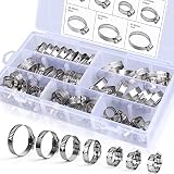 Hose Clamps, Senignol 60 Pieces Stainless Steel Adjustable 8-38mm Range Worm Gear Hose Clamp Assortment Kit, Fuel Line Clamp for Plumbing, Automotive and Mechanical Applications