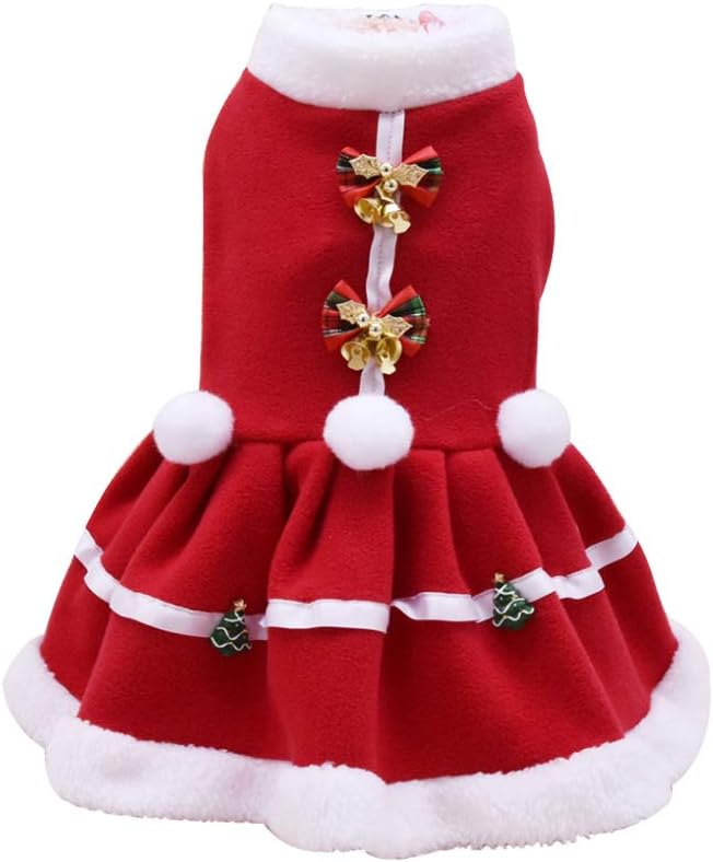 Christmas Dog Clothes Solid Color Knit Xmas Coat Sweatshirt Cat Pet Dress