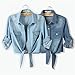 H.S.D Cool Knotted Short Denim Shawl Coat Top Jacket Dark Blue Asian XXL