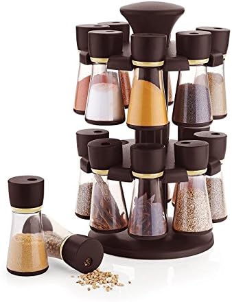 SPEACK Plastic Revolving Spice Rack Set, 120ml, Set of 16, Brown