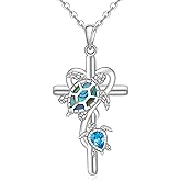 Fenthring Turtle Necklace Sea Turtle Necklaces for Women Sterling Silver Cross Abalone Tortoise Mother Daughter Pendant Jewelry Birthday Gifts