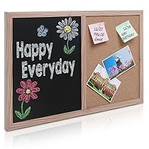24 x 16 inch Natural Wood Framed Wall Mounted Black Chalkboard & Pushpin Bulletin Cork Board Combo