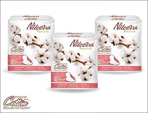 Nileeva Naturals Cotton Enhanced Individually Wrapped Regular Sanitary Pads (30 Total) Pack of 3 Bundle Deal