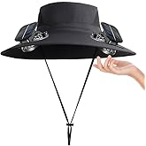 Wide Brim Sun Hats with Fans for Women Men Summer Fishing,Cooling Fishing Hat with Fans for Hiking Camping Hunting UPF 50+