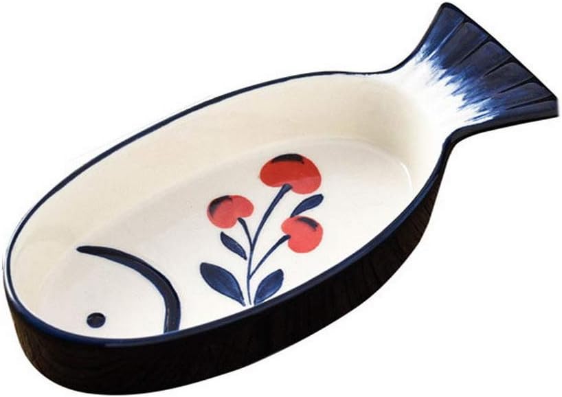 Gentle Meow Creative Home Ceramic Baking Dish Baking Bowl, Small Cherries and Fish