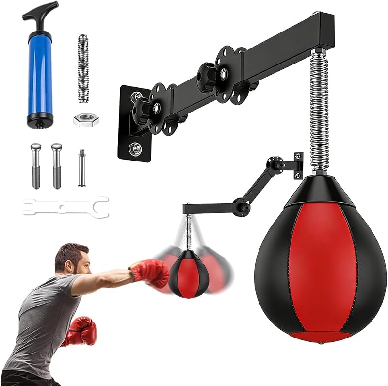 Table de punching ball - Pour montage mural - Avec suspension - Sac de frappe suspendu avec ressorts - Pour la gym à la maison, l'entraînement, la réduction du stress - Rouge et noir