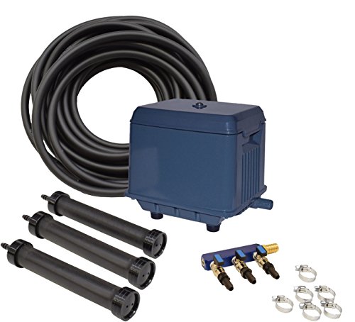 EASYPRO STRATUS KLC KOI POND AERATION KIT with Compressor, 3 Diffusers, Quick Sink Tubing and Cord for 3000 to 22500 Gallon Water Feature, Circulates and De-Ices Quietly, Energy Efficient, Fish Safe