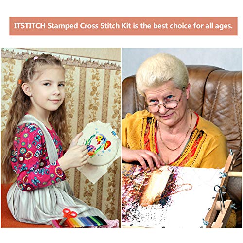 Cross Stitch Stamped Kits Cross-Stitching Starter Sunflower in The Wind Patterns for Beginner Kids or Adults, Embroidery Kits