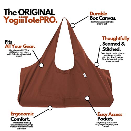 Yogiii Large Yoga Mat Bag | The Original YogiiiTotePRO | Large Yoga Mat Tote Sling Carrier with Side Pocket | Fits Most Size Mats (Burnt Orange)