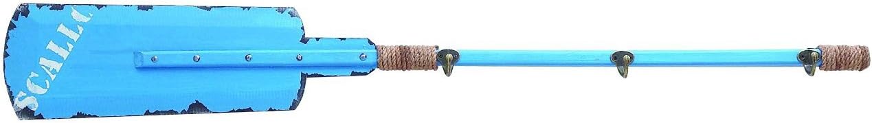 Three Hook Coat Rack, Wood Boat Oar Decorative Wall Mounted Accent Piece, 43-inch, Nautical Decor (Pastel Blue)