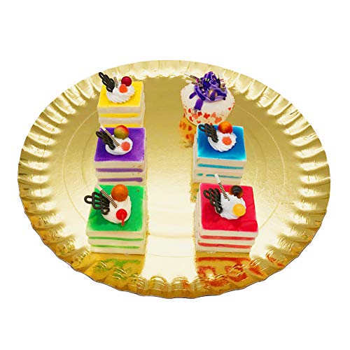 Set of 12 Pcs Cupcake Stands Gold Paper Cardboard Disposable Cake Candy Fruits Dessert Plate Rectangular Round Serving Tray for Wedding Home Birthday Party