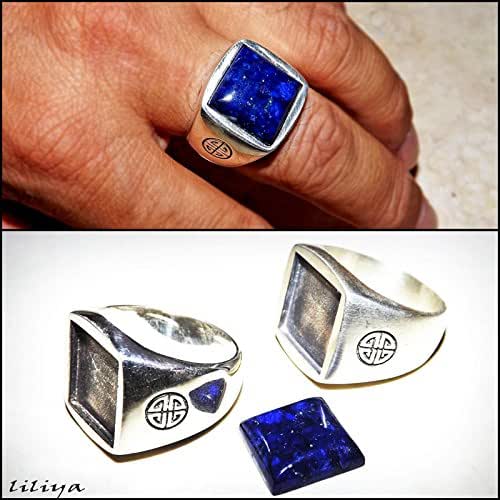 Mens Silver ring with lapis lazuli Gemstone Size 11