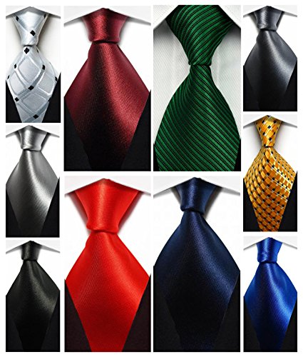 Wehug Lot 10 PCS Classic Men's tie 100% Silk Tie Woven Jacquard Neckties Solid Ties for men style004