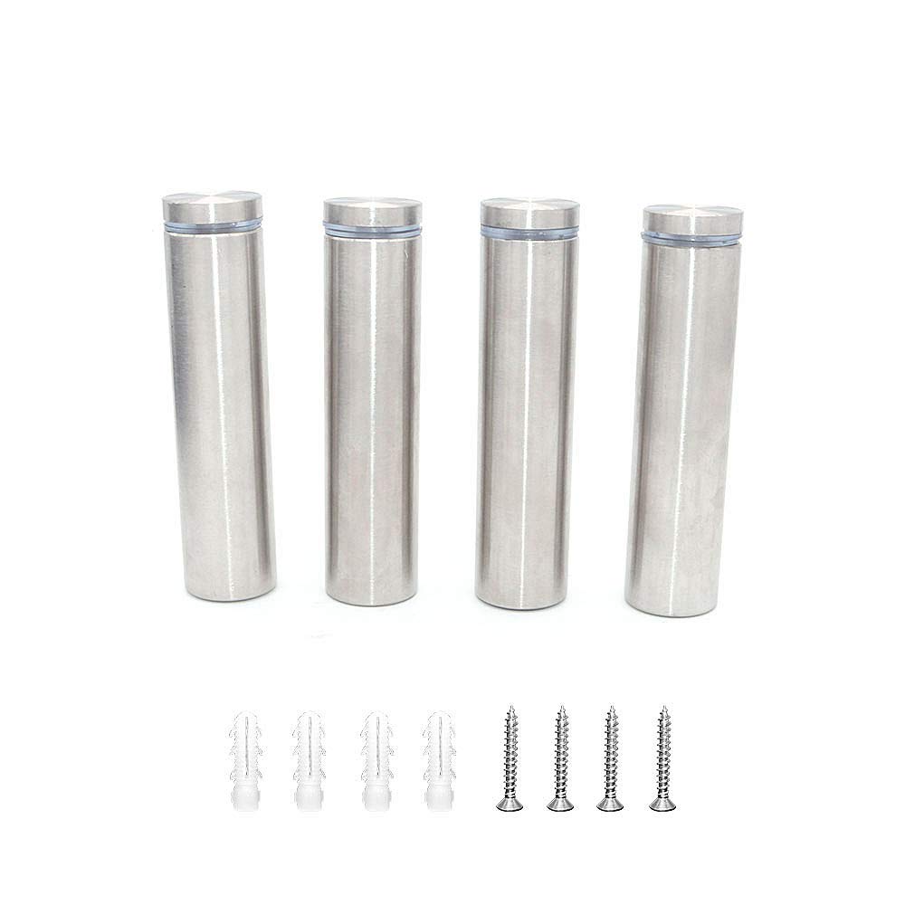 NUZAMAS Set of 4 Solid Stainless Steel Sign Standoff, 25mm x 100mm Sign Holders, for House Numbers, Signs, Logo, Acrylic,Glass,PVC,Glass Panel,Wood