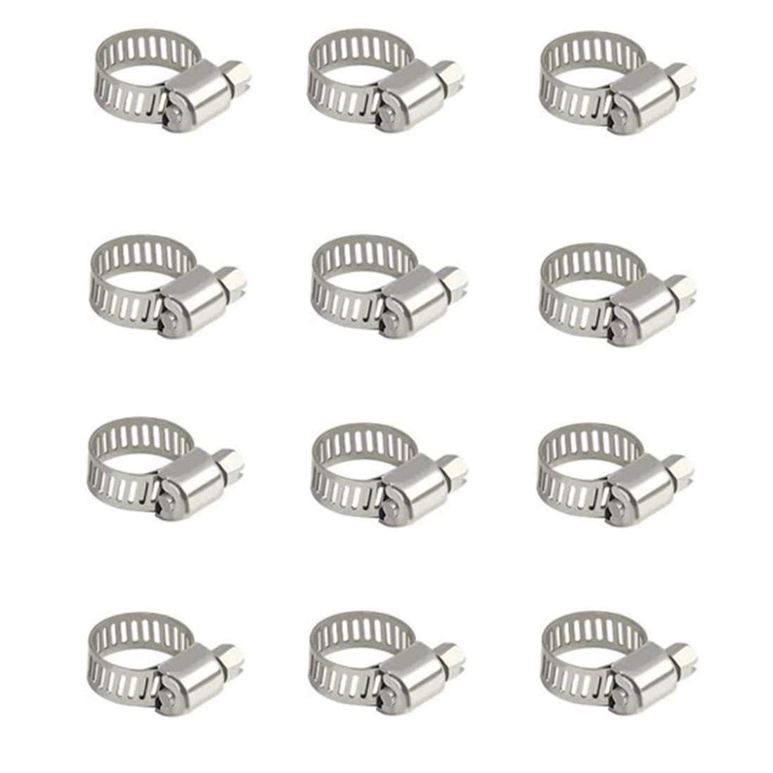 Concisea 12 Pack Hose Clips,Adjustable Stainless Steel Worm Drive Pipes Hose Clamps Clips 10-16mm Range Stainless Steel Hose Clips Set for Flexible Hose Pipe Tube