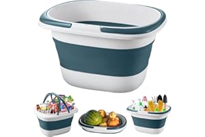 DOROSUN Collapsible Plastic Mop Bucket Basin Picnic Basket with Handle, 16L(4.2 Gallon) Foldable Bath Tub Container Bin for Cleaning, Car Wash, Portable Garden Harvest Crate for Storage Organizeration, Blue