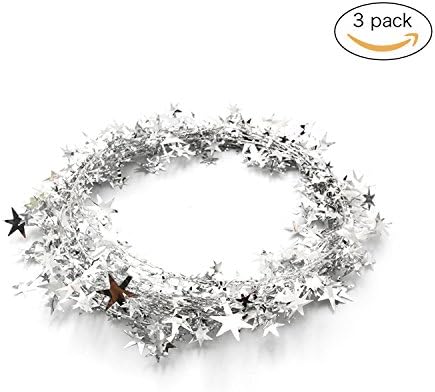3PCS Wire Star Garland,Christmas Decorations Party Accessory,25 Ft x 3 (Silver)