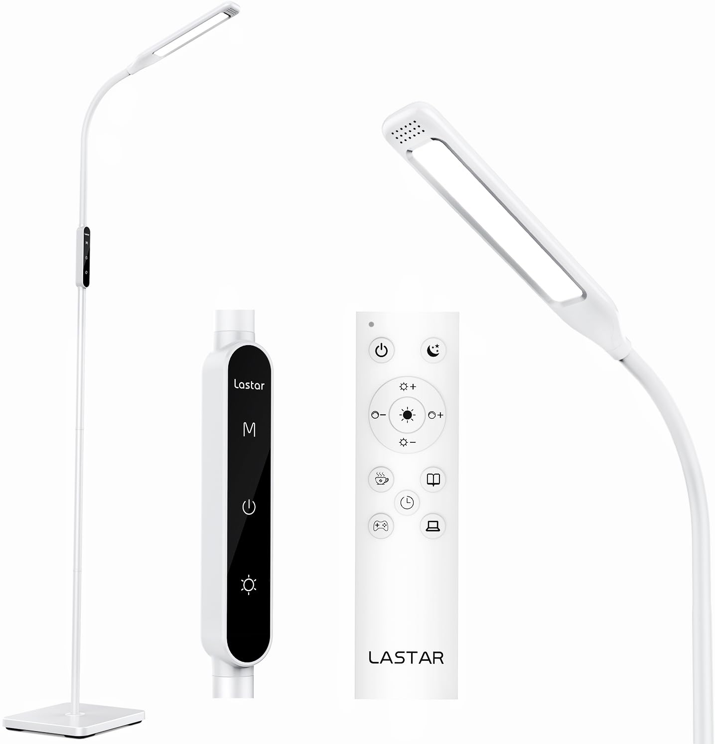Lastar LED Floor Lamp, Reading Standing Lamps with Remote and Touch Control for Living Room, Bedroom, Office with 4 Color Temperature & 4 Brightness Levels, 60 min Timer & Memory Function (White)
