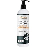 Beef tallow &amp; Goat milk Leave-In Conditioner| Handmade hair Detangler- Anti-Frizz dreadlock moisturizer-Split End Moisturizing Hair Care for Dry, Damaged Hair Moisturizing Curl Primer (8 Fl Oz)