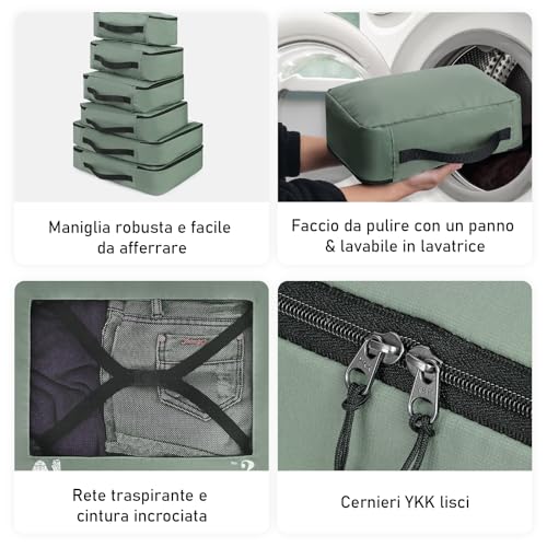 ECOHUB Organizer Suitcases 7 Pieces Packing Cubes Kit Travel Kit Environmentally Friendly PET Travel Accessories Organizer Space-Saving Travel Shoe Holder Organizer Backpack (Green)
