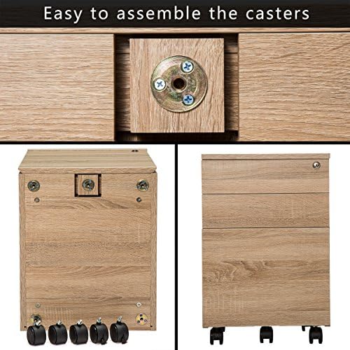 Rustic Brown Letter Size Topsky 3 Drawers Wood Mobile File Cabinet Fully Assembled Except Casters