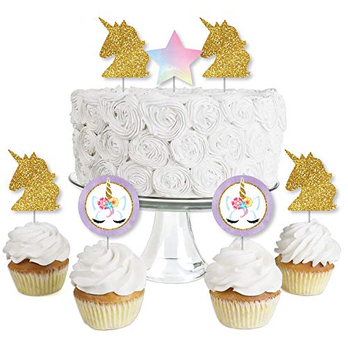 Rainbow Unicorn - Dessert Cupcake Toppers - Magical Unicorn Baby Shower or Birthday Party Clear Treat Picks - Set of 24