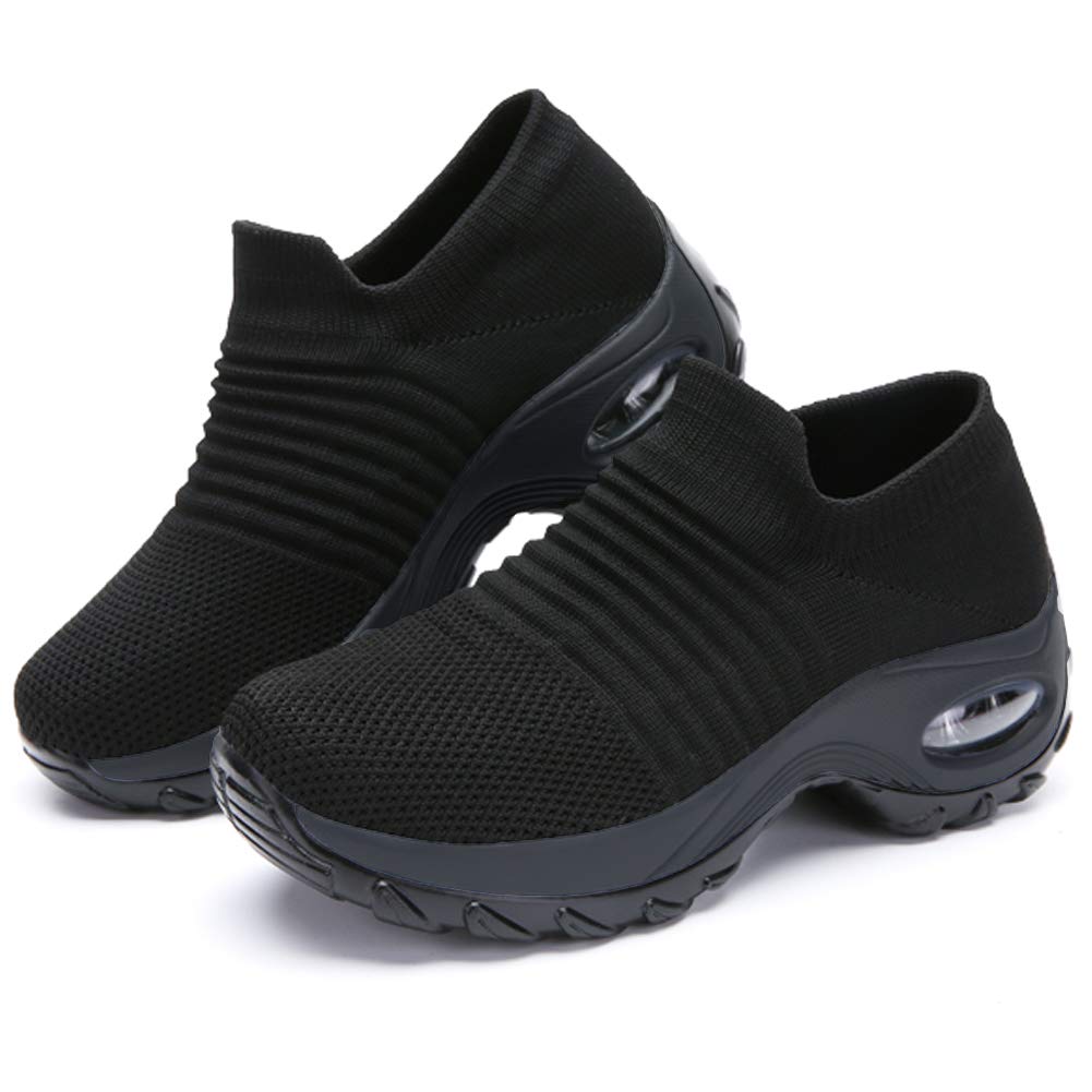 JIASUQI Women\'s Trainers Fashion Mesh Sneakers Flexible Casual Running Walking Shoes All Black, 3.5 UK