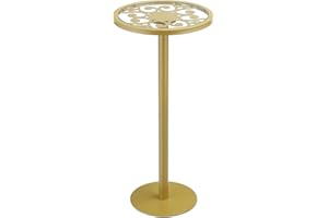 ZEXVIDA Gold Drink Table, Indoor Outdoor Small Round Side Table with Glass Top & Scroll Design, 24.7" Metal Pedestal End Tabl