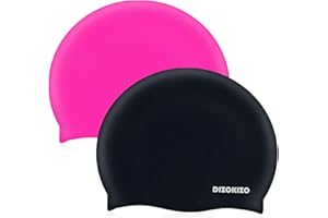 Dizokizo 2pcs Silicone Swim Cap for Kids 6-14, High Elasticity Comfortable Non-Slip Swimming Cap for Girls & Boys, Durable Waterproof Swim Hats for Long and Short Hair, Keep Hair Dry