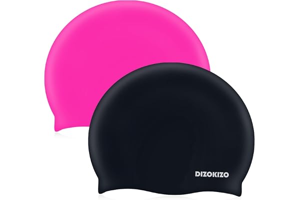 Dizokizo 2pcs Silicone Swim Cap for Kids 6-14, High Elasticity Comfortable Non-Slip Swimming Cap for Girls & Boys, Durable Wa