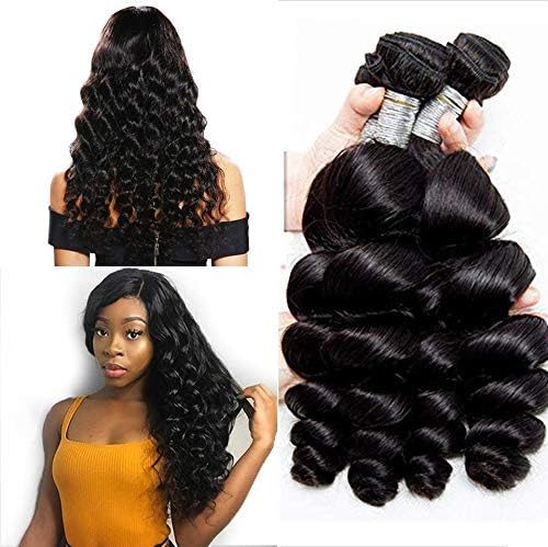 Suerkeep Hair Loose Wave Human Hair Bundles Brazilian Hair Bundles Loose Wave Weft Hair Extensions 4 Loose Wave Bundels Remy Hair Extension For Woman(18 20 22 24, Jet Black Human Hair Bundles)