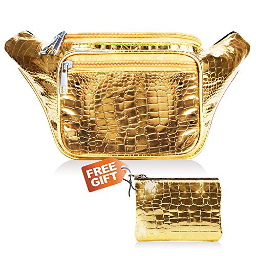 Fanny Pack, Waist Fanny Pack Bum Bag for Women Men,Waterproof Waist Pack Retro Neon Fanny Bag for Festival, Rave (gold)