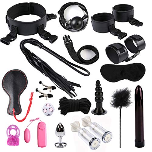 Mwergkou Play Bsdm Kits for Couples 18pcs Leather, Set Adult Six Toys for Couples Kit, Six Toy for Men Women