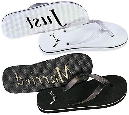 Just Married Flip Flop Sandals Set of 2 for Bride and Groom (Women
