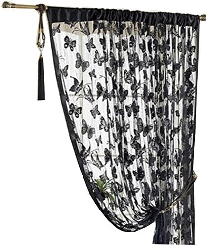 RuiWen Home Curtains Butterfly Fringe String Kitchen Curtain Panel Bedroom Living Room Design Curtain (Black)